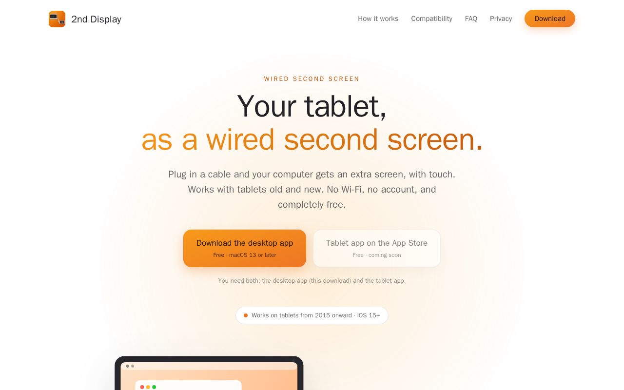 Preview of 2nd Display: a wired second screen for your computer