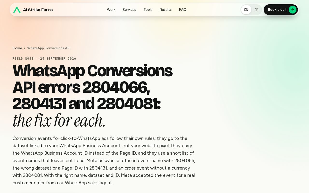 Preview of Whatsapp Conversions Api