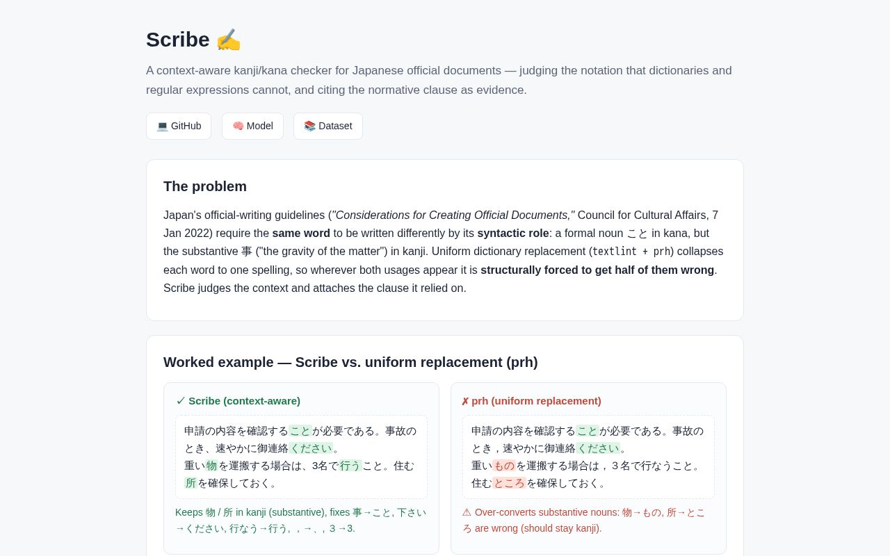 Preview of Scribe — Kanji/Kana Checker for Official Japanese