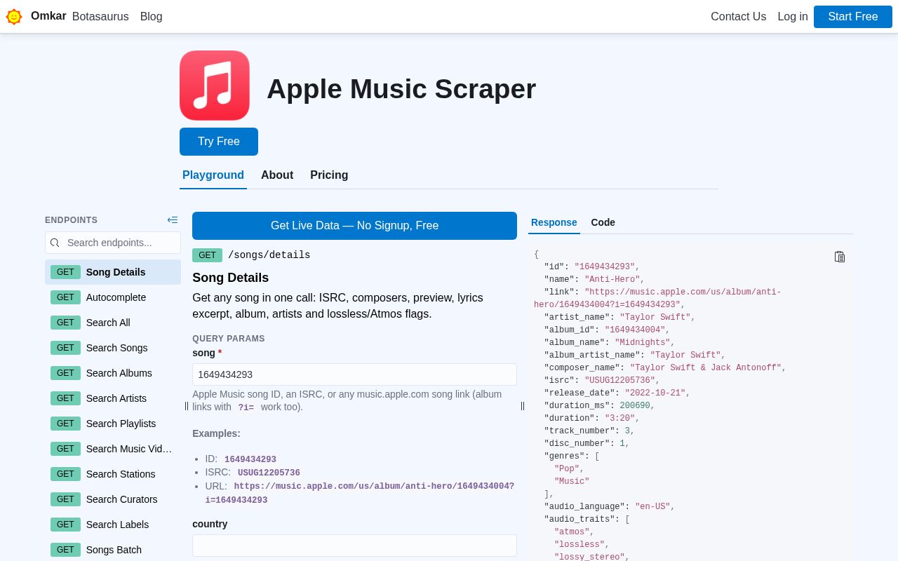 Preview of Apple Music Scraper