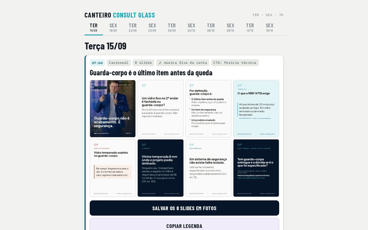 Preview of Carrossel tecnico do @peritomauricioboschetti (Consult Glass), 2x por semana