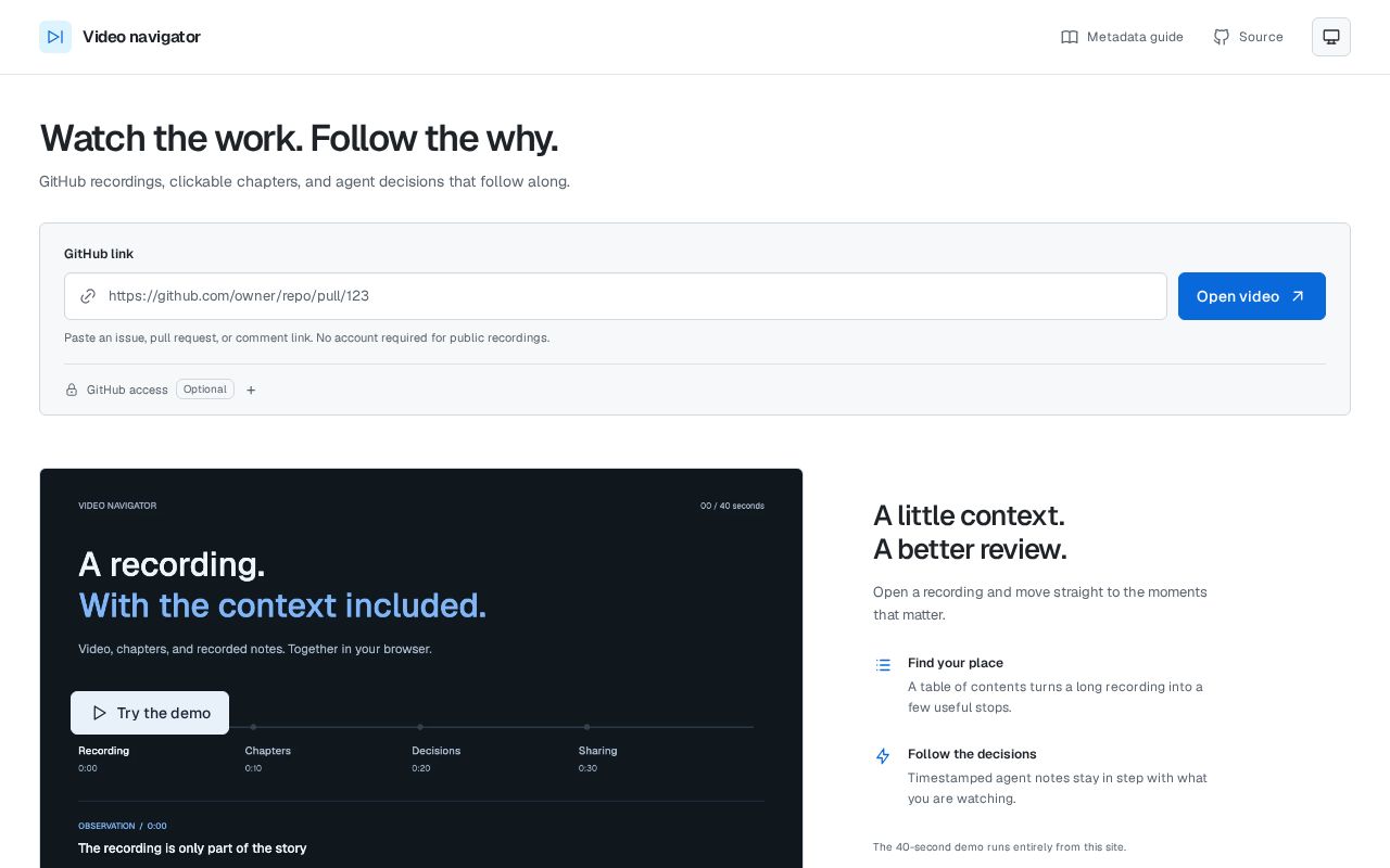 Preview of Github Video Navigator