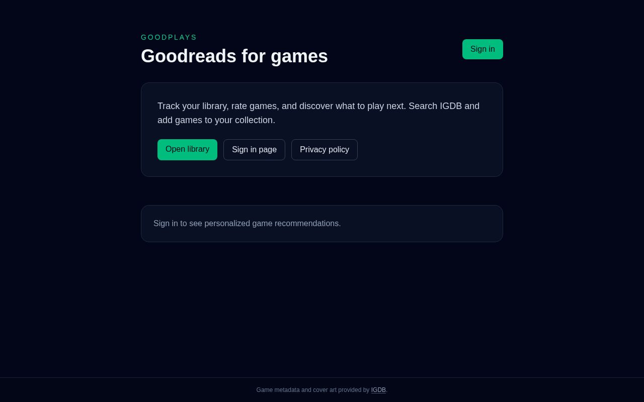Preview of Goodreads for games — personal library, ratings, and discovery