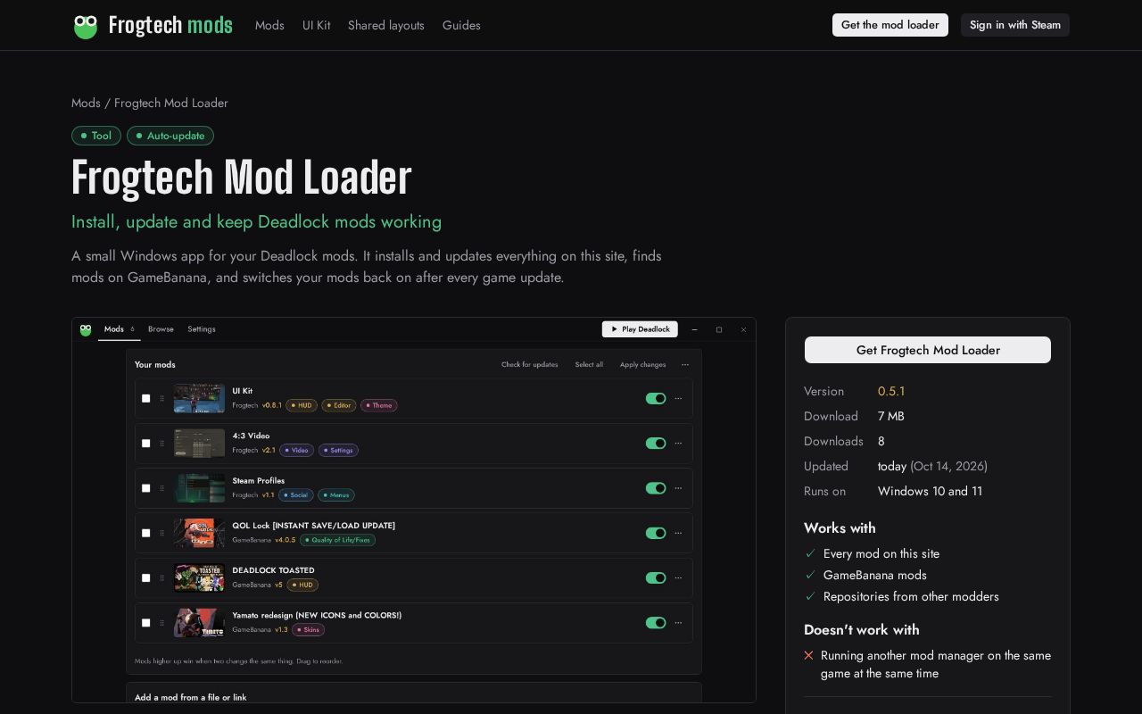 Preview of Frogtech Mod Loader
