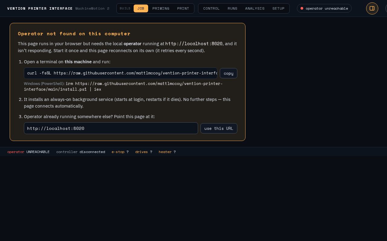 Preview of Vention Printer Interface
