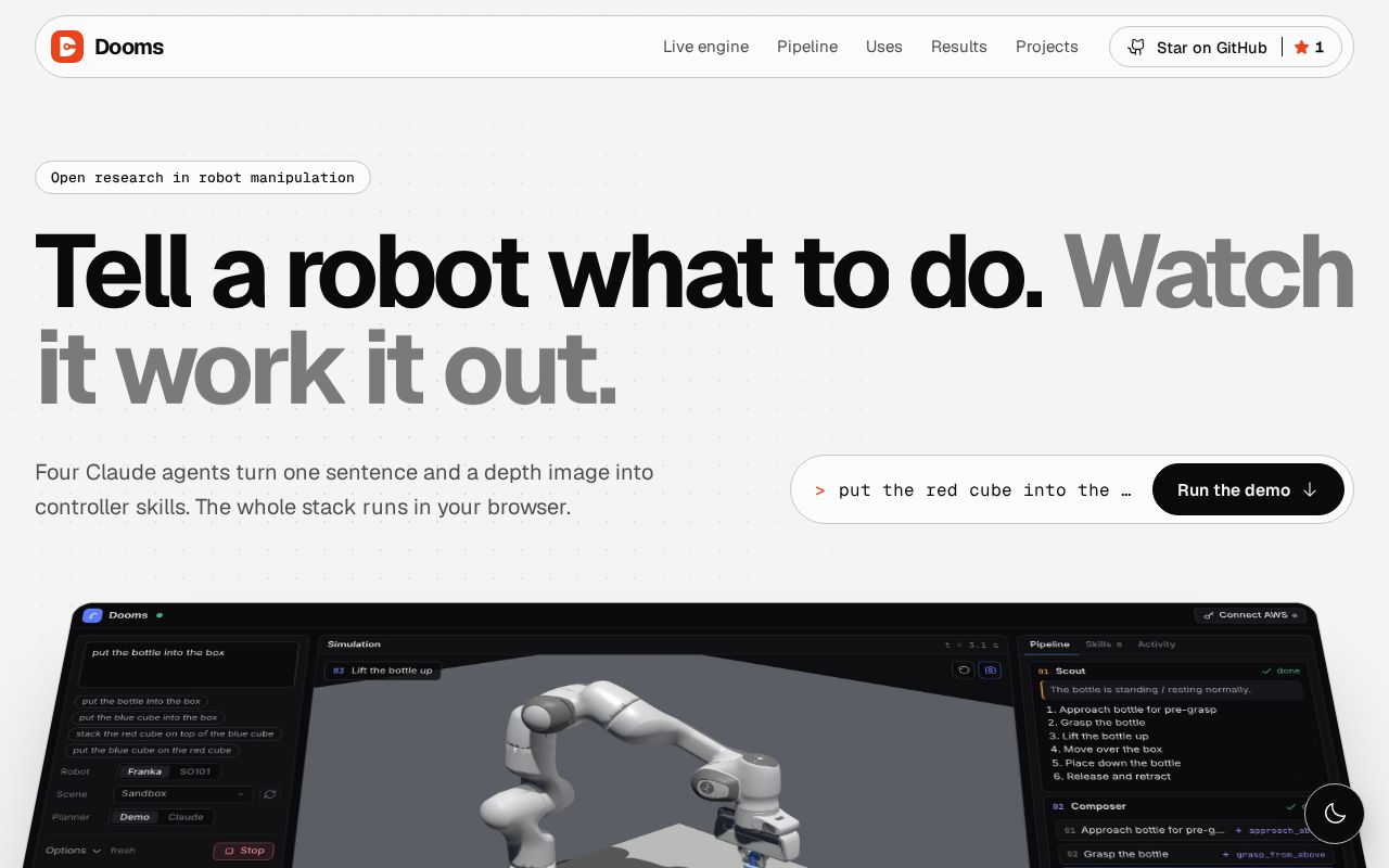 Preview of Dooms: language-driven robot manipulation