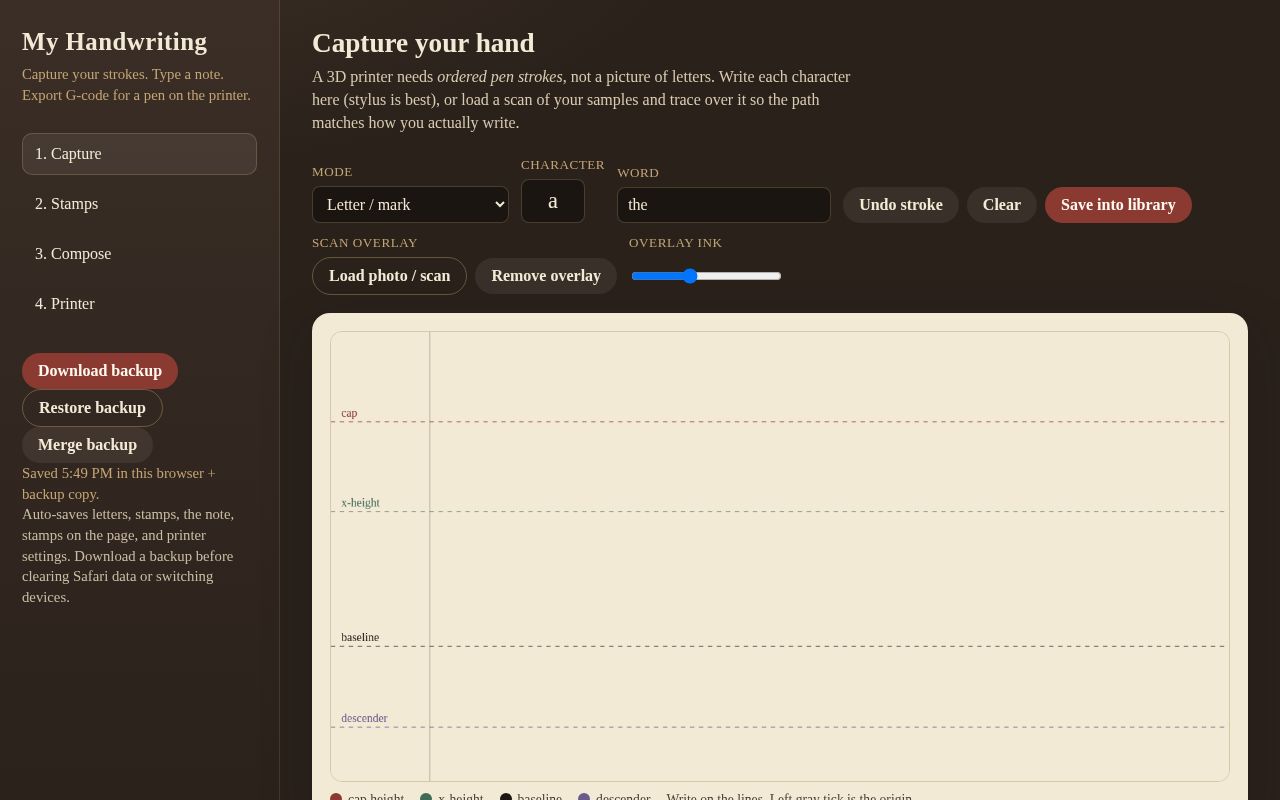 Preview of Capture your handwriting and doodle stamps, then export 3D-printer pen G-code.