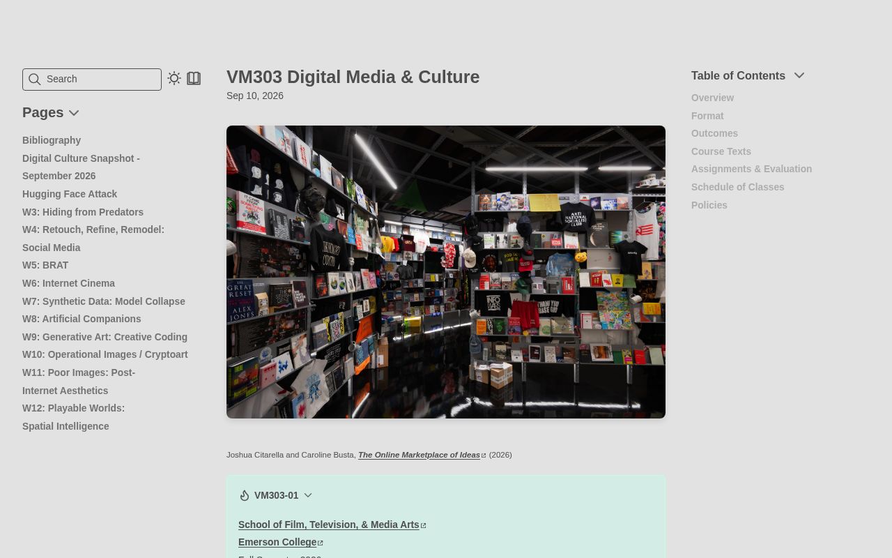 Preview of Course site for Digital Media & Culture (Fall 2026), built with Quartz