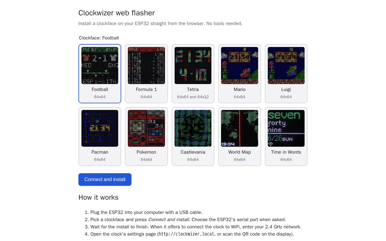 Preview of Clockwizer web flasher