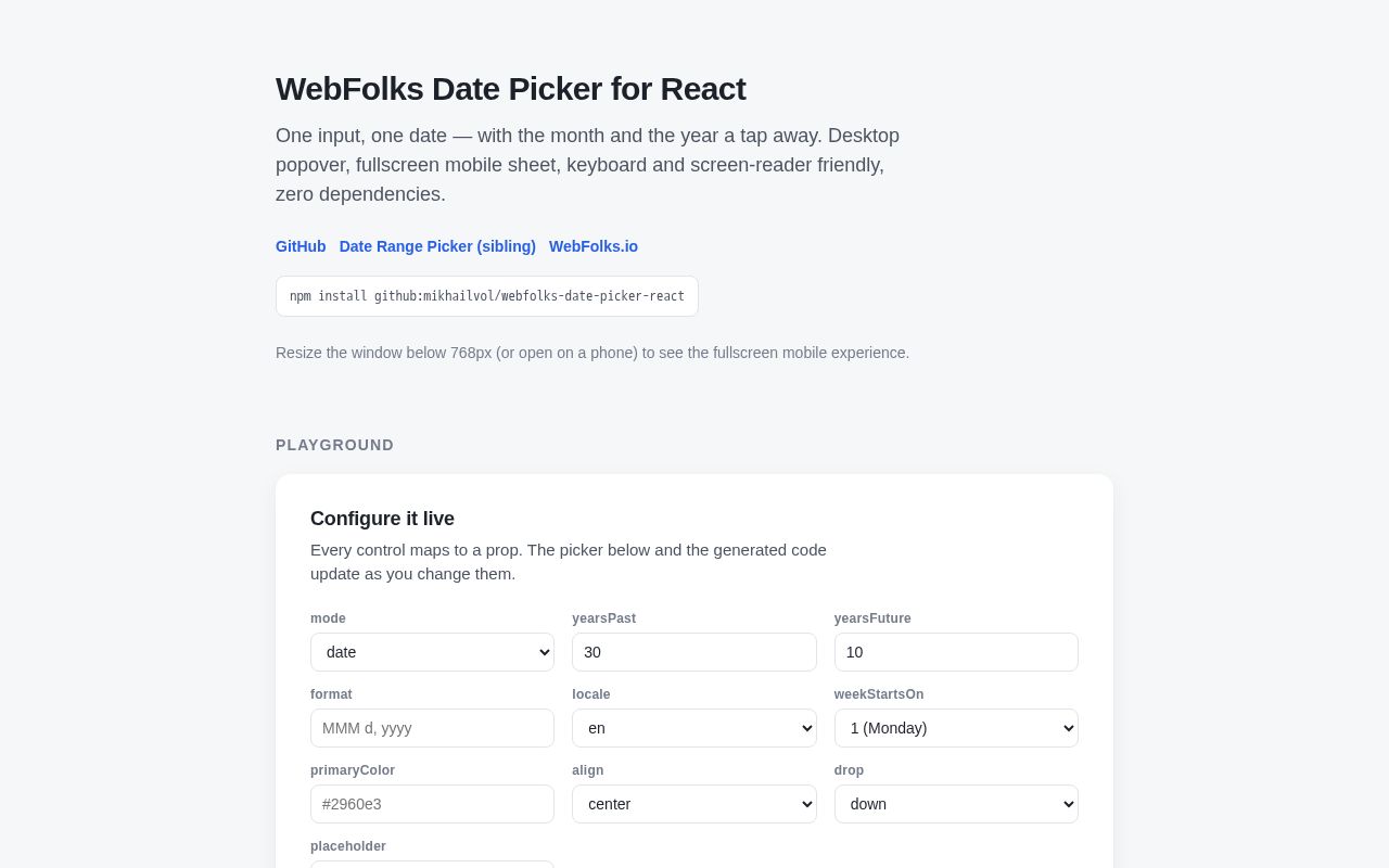 Preview of Webfolks Date Picker React