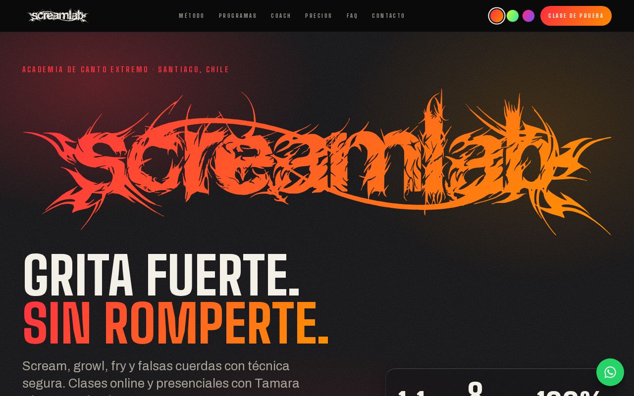 Preview of Sitio web de Scream Lab, academia de canto extremo (Next.js 16 + Vercel)