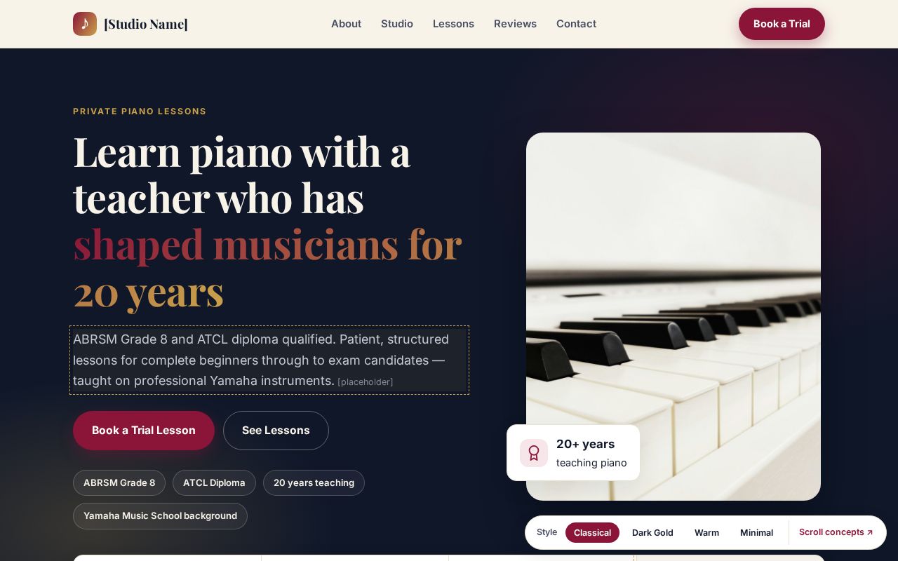 Preview of Private Music Tutor Website