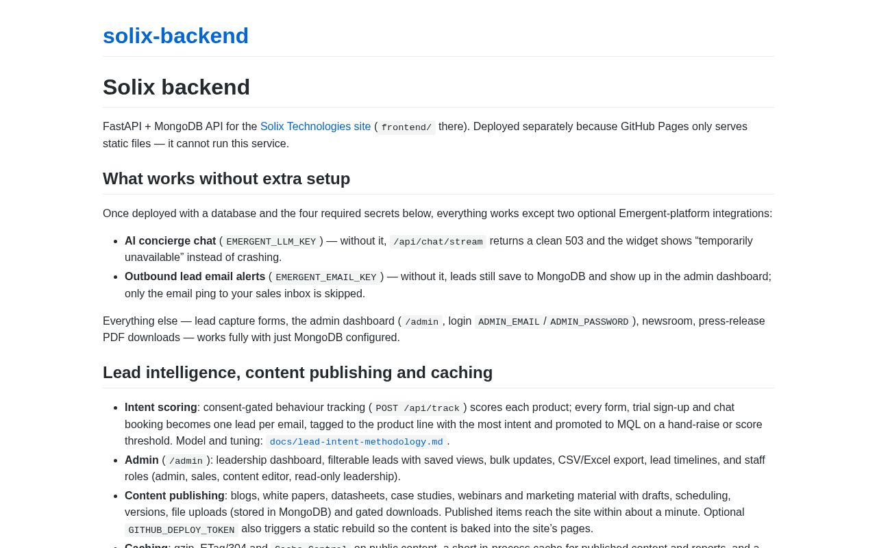 Preview of Solix Backend