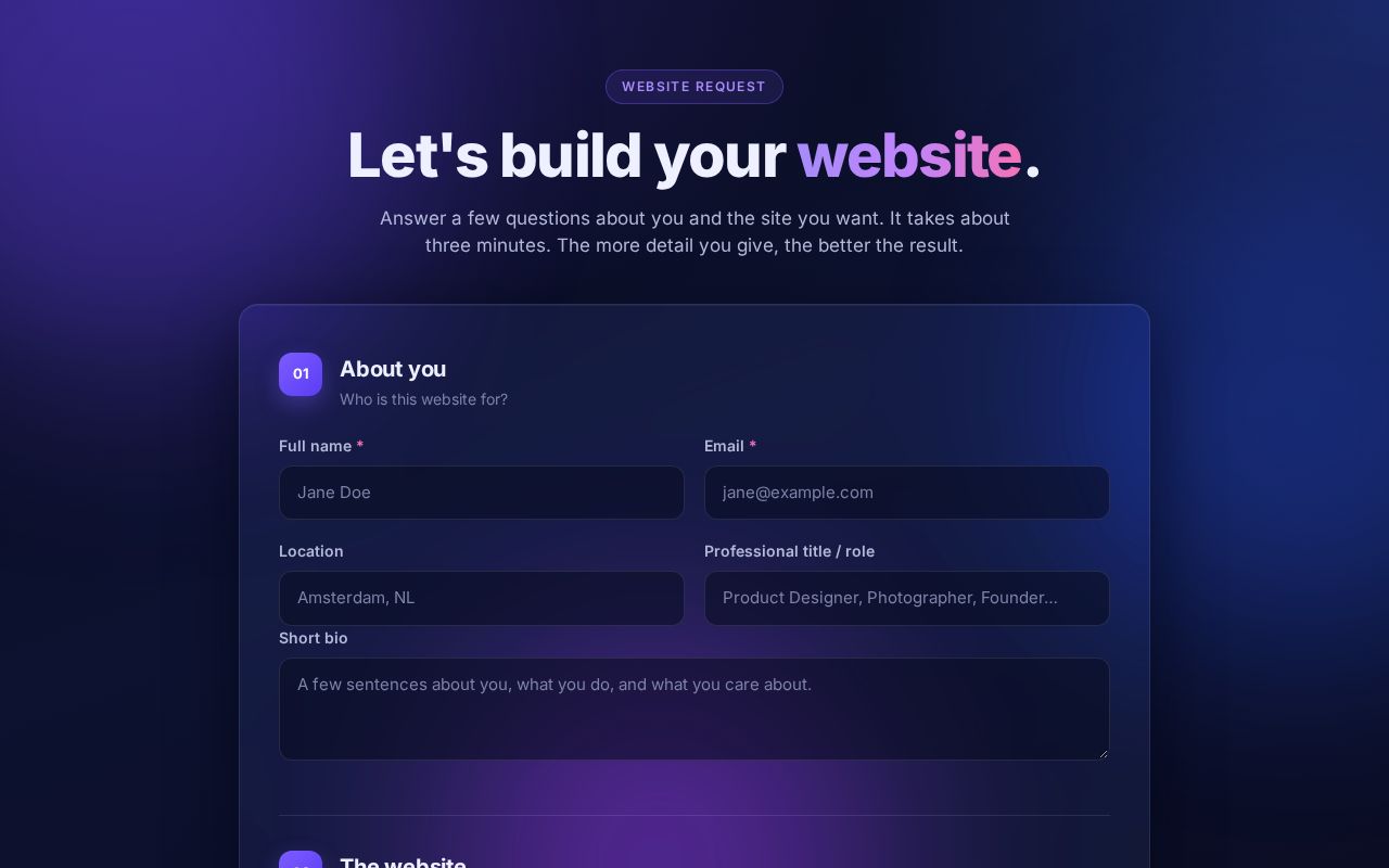 Preview of Client website survey + local AI website builder dashboard