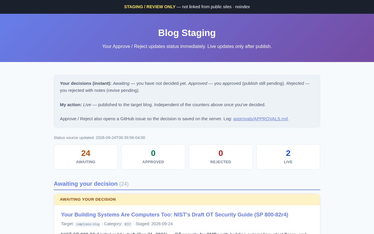Preview of Blog Staging