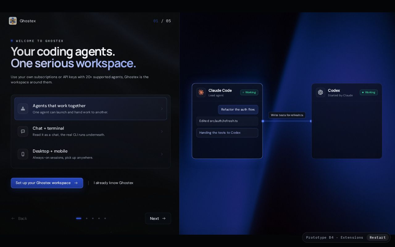 Preview of Ghostex Onboarding Prototypes