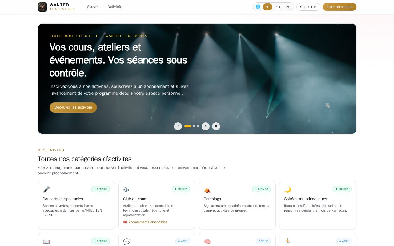 Preview of Wanted Tun Events Platform