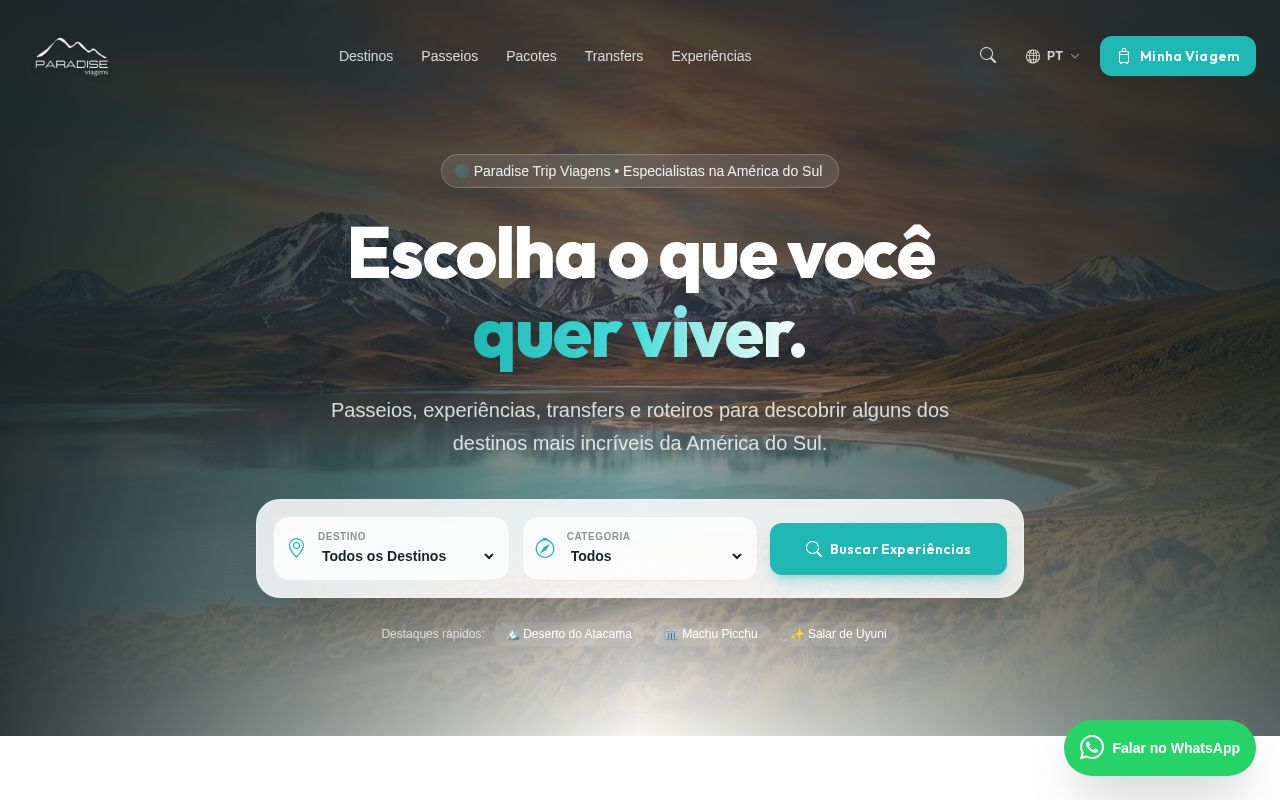 Preview of Paradise Trip Viagens — Plataforma de experiências turísticas pela América do Sul