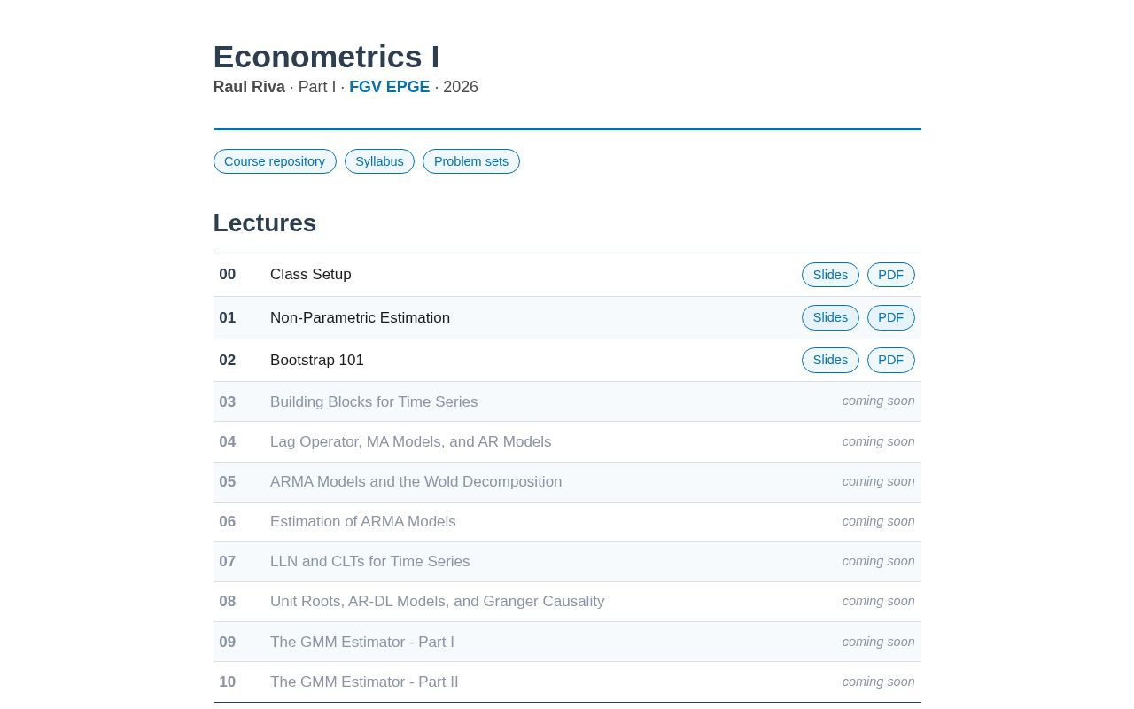 Preview of Econometrics I (Part I)