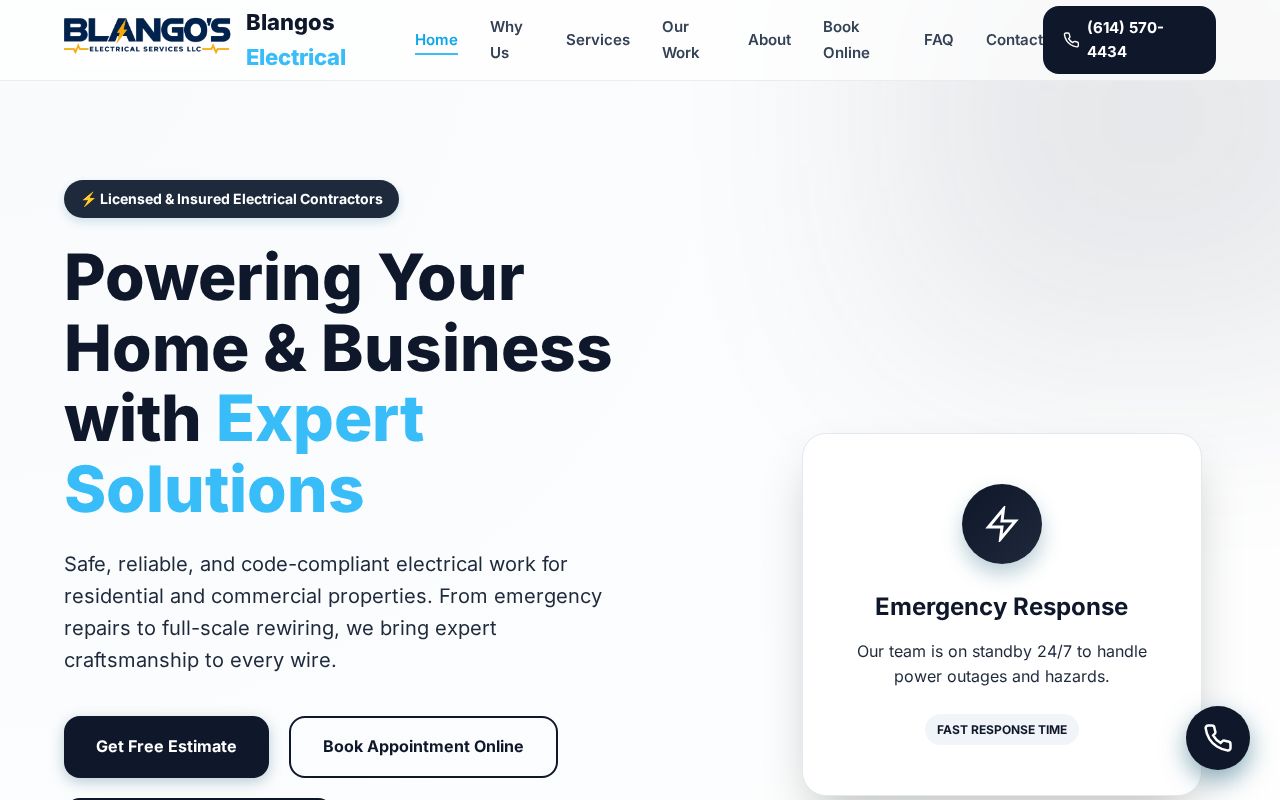 Preview of Website for Blangos Electrical Services LLC
