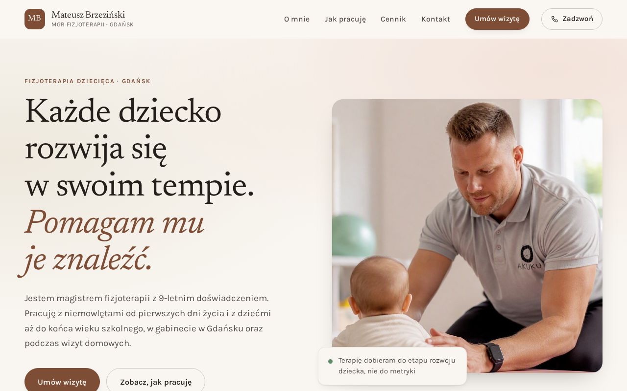 Preview of Strona wizytówka — Mateusz Brzeziński, fizjoterapia dziecięca, Gdańsk