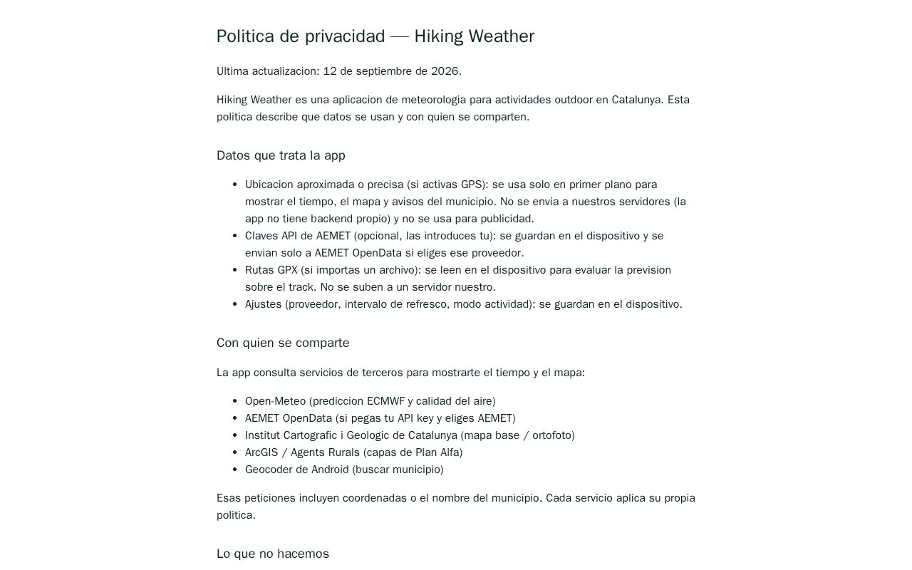 Preview of Politica de privacidad publica de Hiking Weather