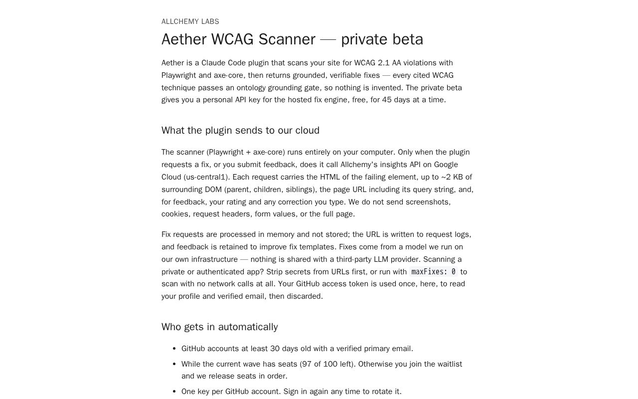 Preview of Aether Wcag Scanner