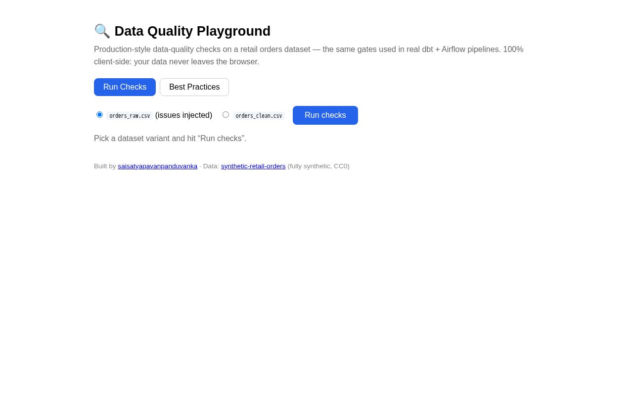 Preview of Data Quality Playground
