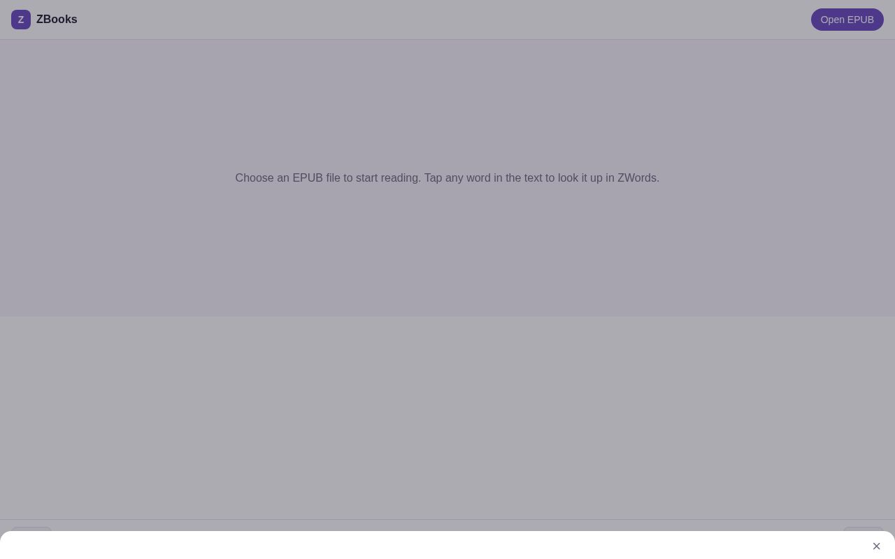 Preview of ZBooks - EPUB reader for English learning, integrated with ZWords