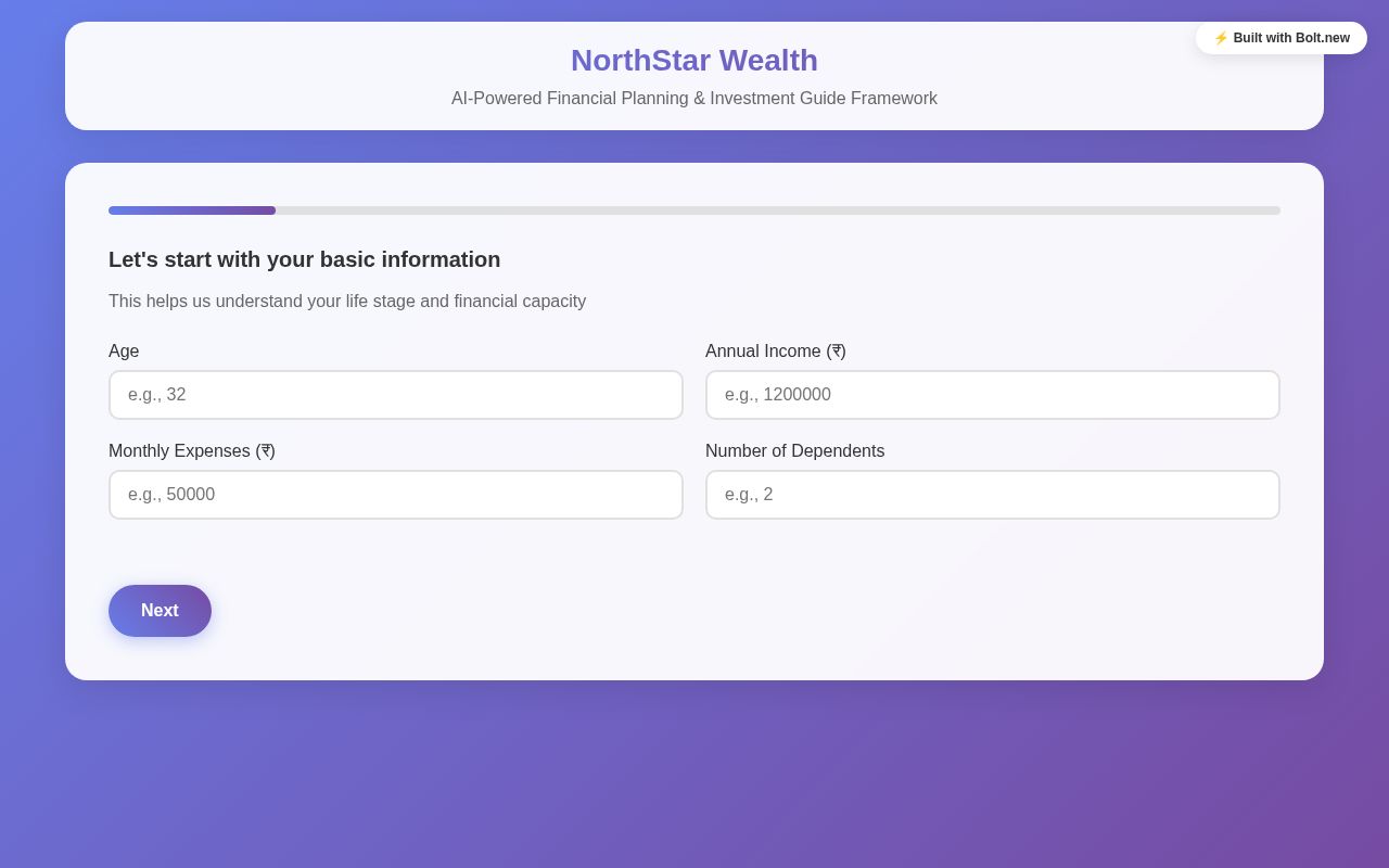 Preview of NorthStar Wealth-AI Financial Planning with Bolt.new