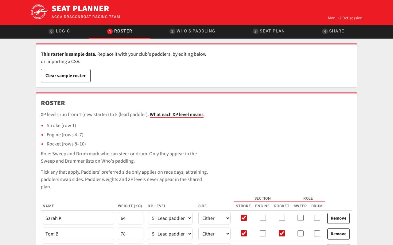 Preview of Dragon boat seat planner