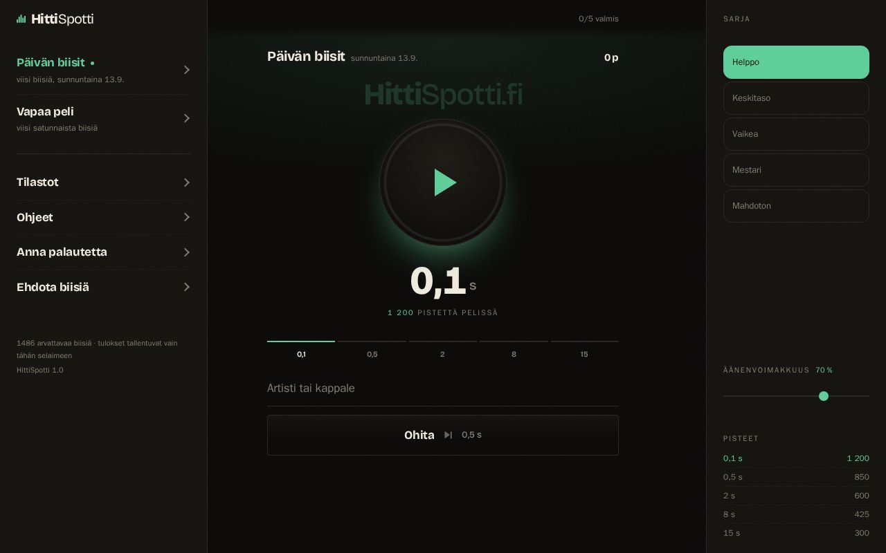 Preview of Song Spot peli suomenkielisillä biiseillä