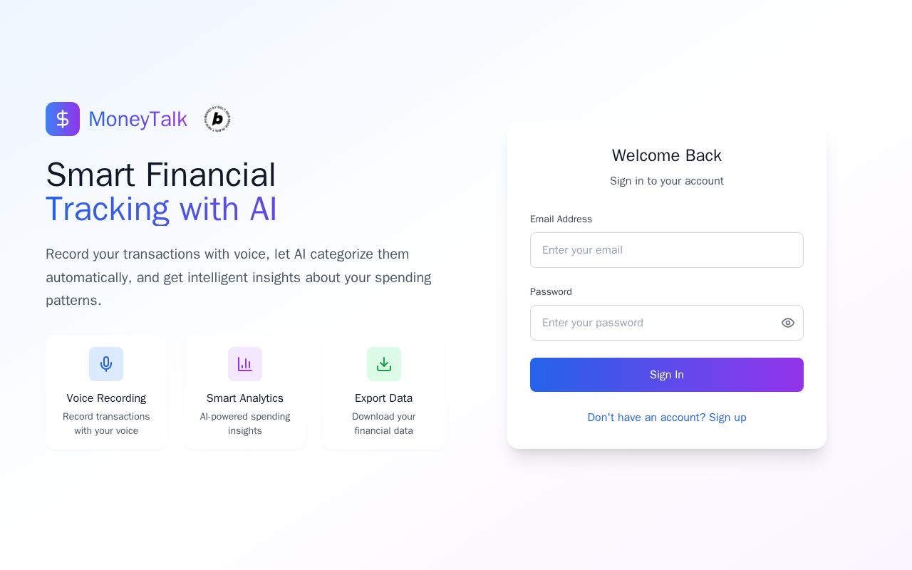 Preview of MoneyTalk Webapp