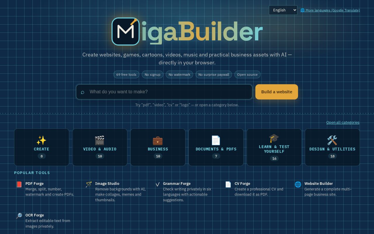 Preview of MigaBuilder