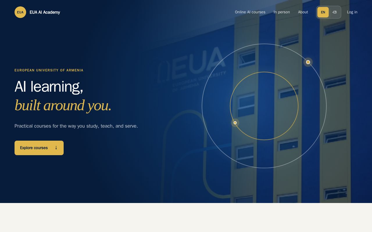 Preview of EUA AI Academy — landing site and course platform