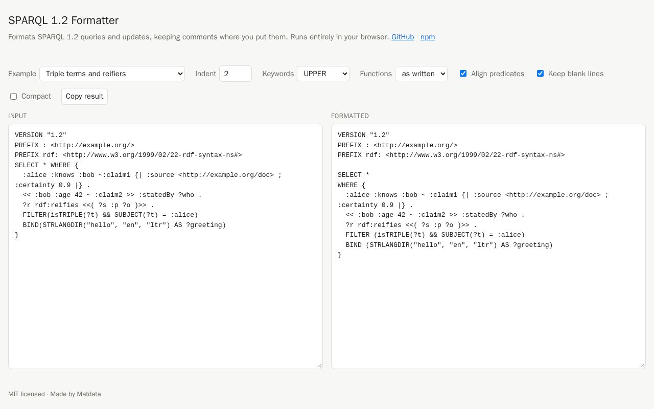 Preview of Sparql Formatter