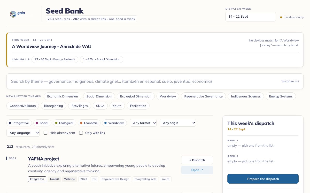 Preview of Seed Bank Finder — Gaia Education resource catalogue (public edition)