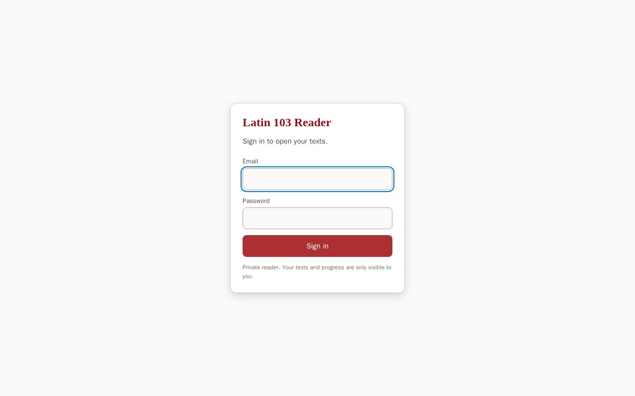 Preview of Personal Latin reading app (app shell only; texts live behind auth)