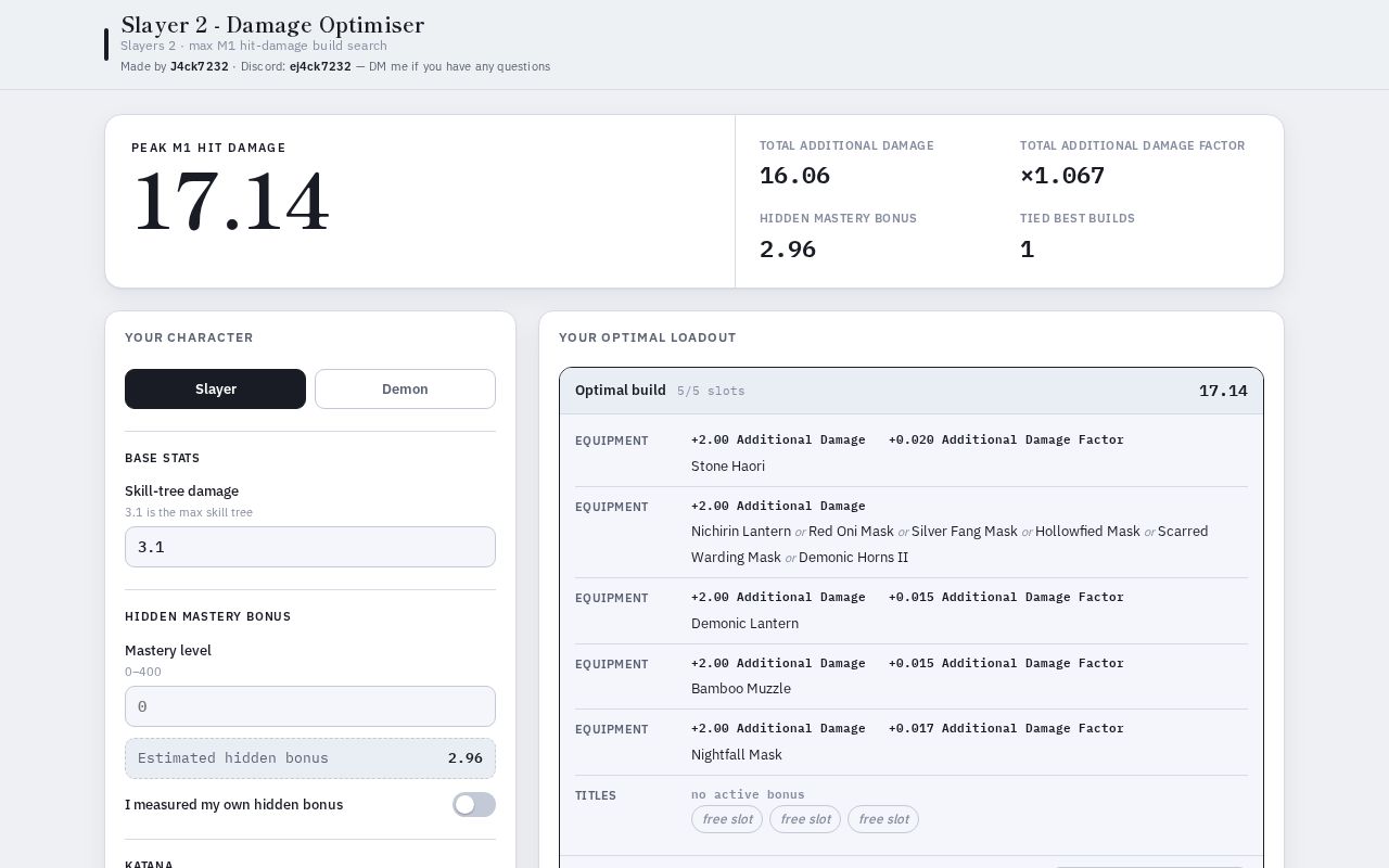 Preview of Slayers2 M1 Damage Optimizer