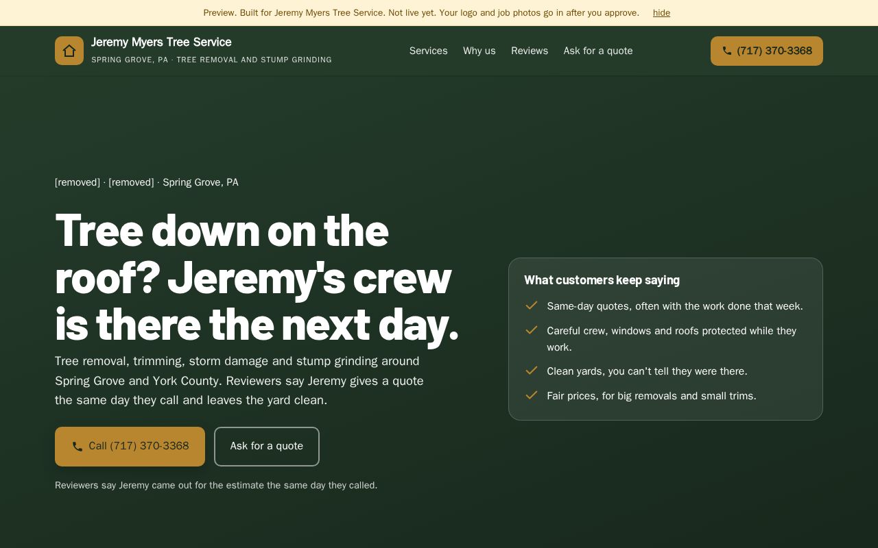 Preview of Jeremy Myers Tree Service Stump Grinding Preview