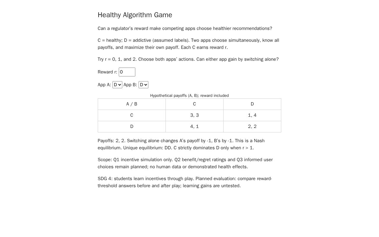 Preview of Healthy Algorithm Game