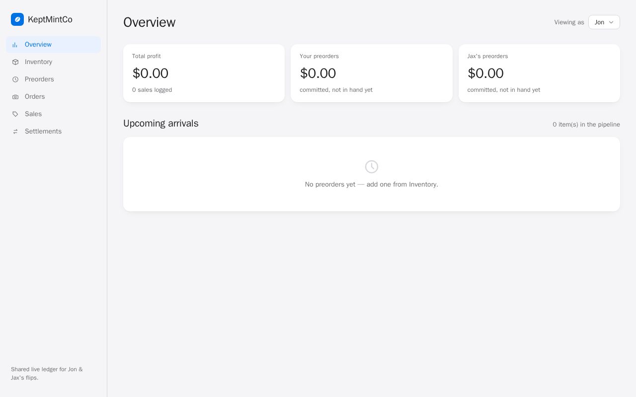 Preview of KeptMintCo - shared resale tracker for Jon & Jax