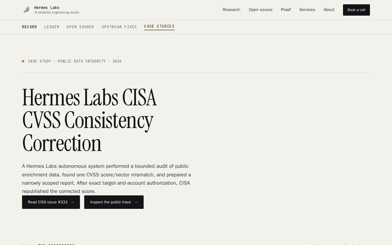 Preview of Hermes Labs offline CVE JSON checker for CVSS 3 score/vector consistency