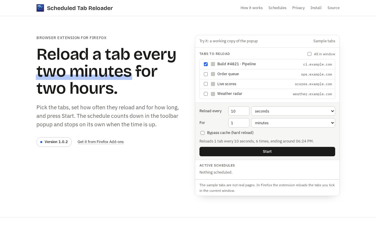 Preview of Scheduled Tab Reloader
