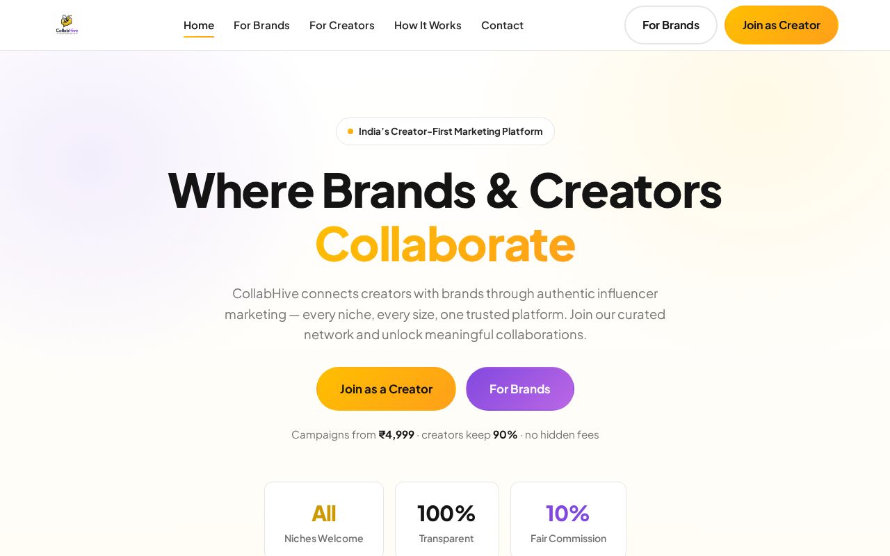 Preview of CollabHive - Creator-First Influencer Marketing (static site, GitHub Pages)