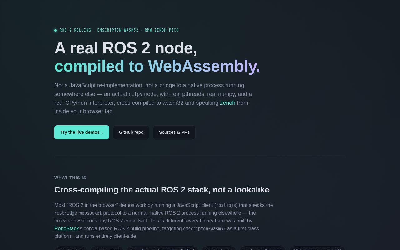 Preview of Ros2 Emscripten Zenoh Demo