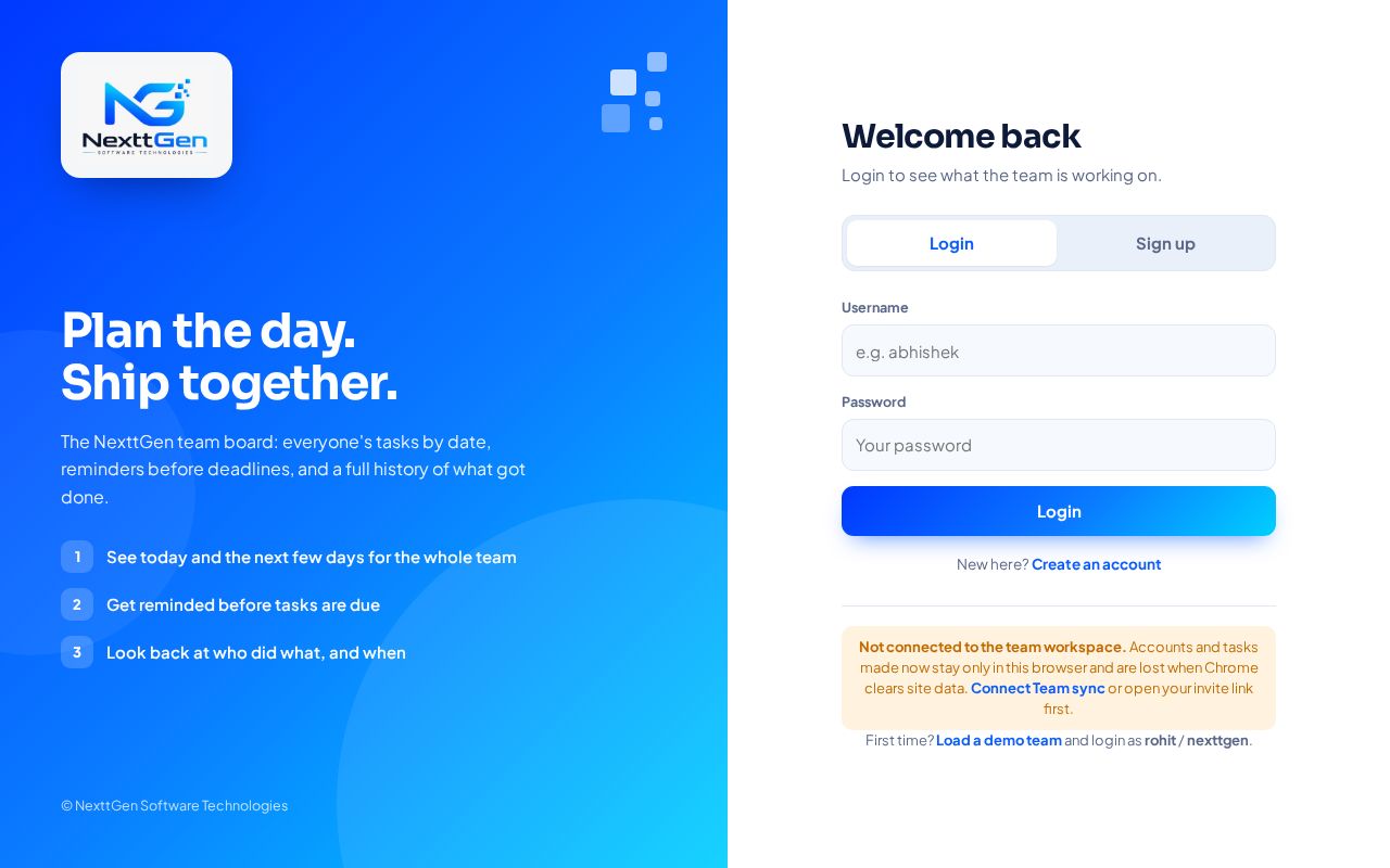 Preview of NexttGen Team Tasks