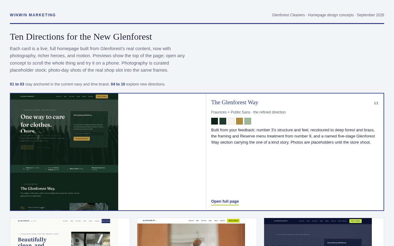 Preview of Homepage design concepts for the Glenforest Cleaners rebuild (WinWin Marketing)