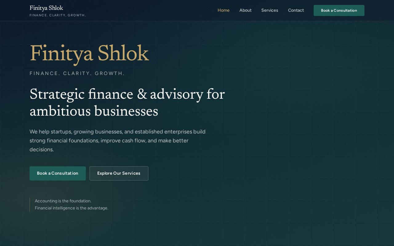 Preview of Finitya Shlok Advisory — professional finance & advisory website