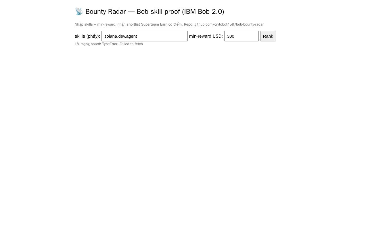 Preview of Bob Bounty Radar